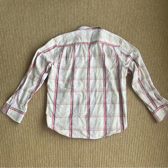 Tommy Bahama Shirt Hideaway Fronds Afterglow Silk Plaid SZ Medium Peach white - Picture 3 of 12